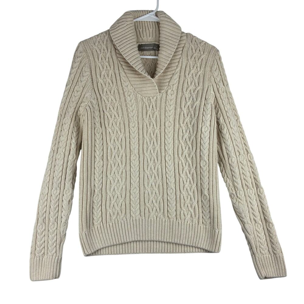 Croft & Barrow Cable Knit Fisherman Sweater Shawl Collar Women’s Large Oatmeal